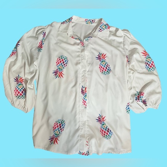 Tops - Colorful Pineapple Print Button-Up Shirt